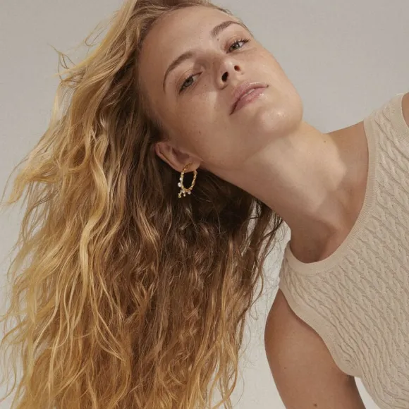 ANA pearl & crystal hoops gold-plated