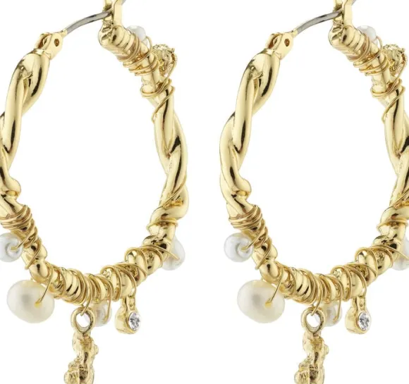 ANA pearl & crystal hoops gold-plated