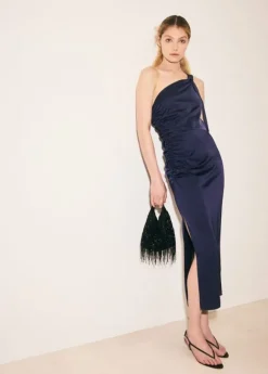 Asymmetrical dress with side gather