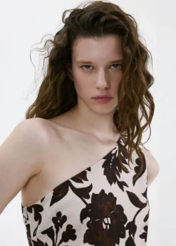 Asymmetrical floral-print dress