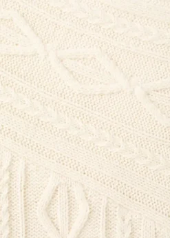 Asymmetrical wool blend cable knit sweater