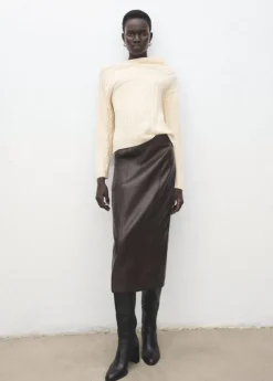 Asymmetrical wool blend cable knit sweater