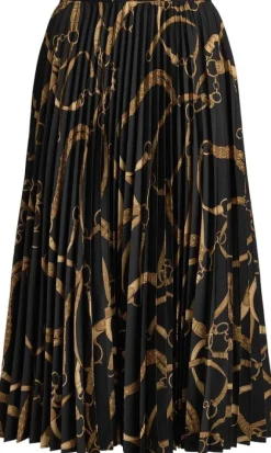 Belting-Print Pleated Crepe Skirt