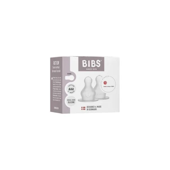 BIBS Baby Bottle Nipple Round Silicone 2 pack Fast Flow