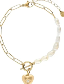Bracelet chain pearls heart charm