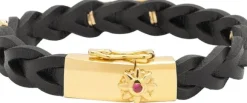 Braided Leather Bracelet with Gold Plated Sterling Silver De
