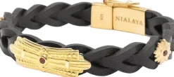 Braided Leather Bracelet with Gold Plated Sterling Silver De