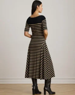 Breton-Stripe Cotton Ribbed Midi Dress