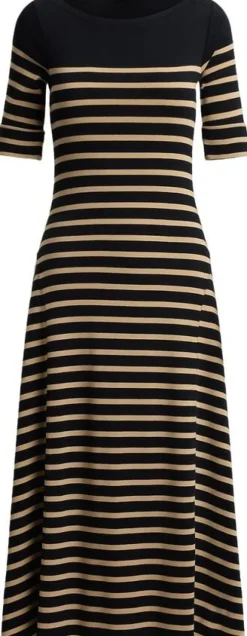Breton-Stripe Cotton Ribbed Midi Dress