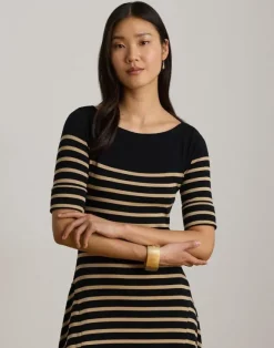 Breton-Stripe Cotton Ribbed Midi Dress