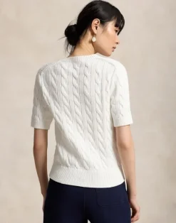 Cable-Knit Cotton Short-Sleeve Cardigan