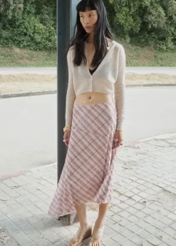 Checked asymmetric skirt