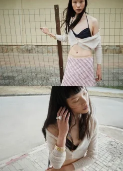 Checked asymmetric skirt