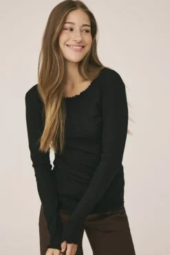 Cilla 14 Langærmede striktrøje med bølgende kant - 100% Merino uld