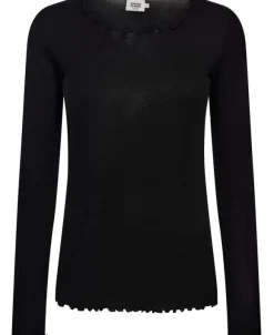 Cilla 14 Langærmede striktrøje med bølgende kant - 100% Merino uld
