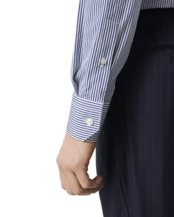 Contemporary Fit Dark Blue Bengal Striped Elevated Poplin Shirt