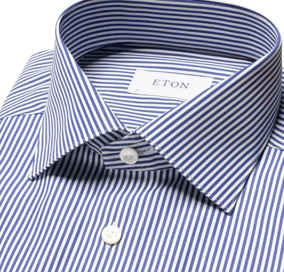 Contemporary Fit Dark Blue Bengal Striped Elevated Poplin Shirt