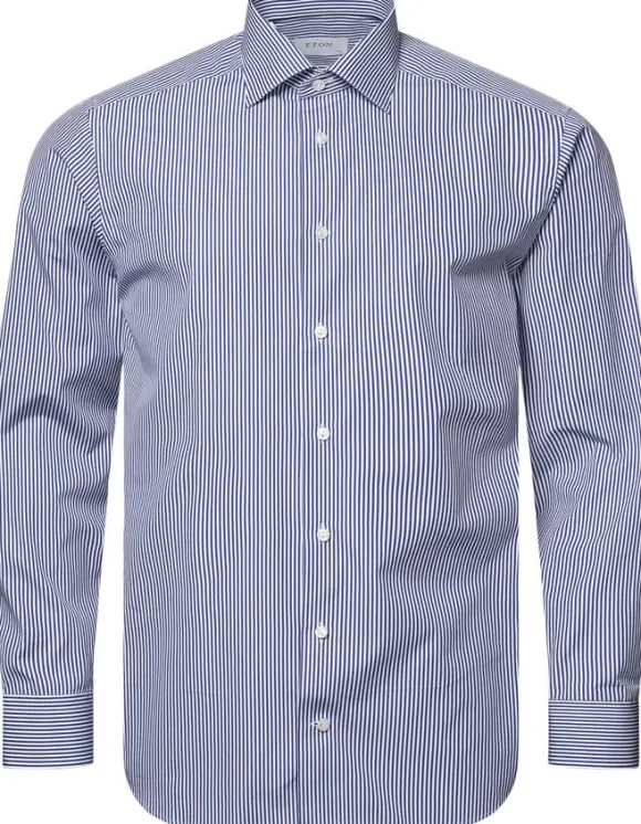 Contemporary Fit Dark Blue Bengal Striped Elevated Poplin Shirt