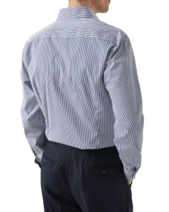 Contemporary Fit Dark Blue Bengal Striped Elevated Poplin Shirt