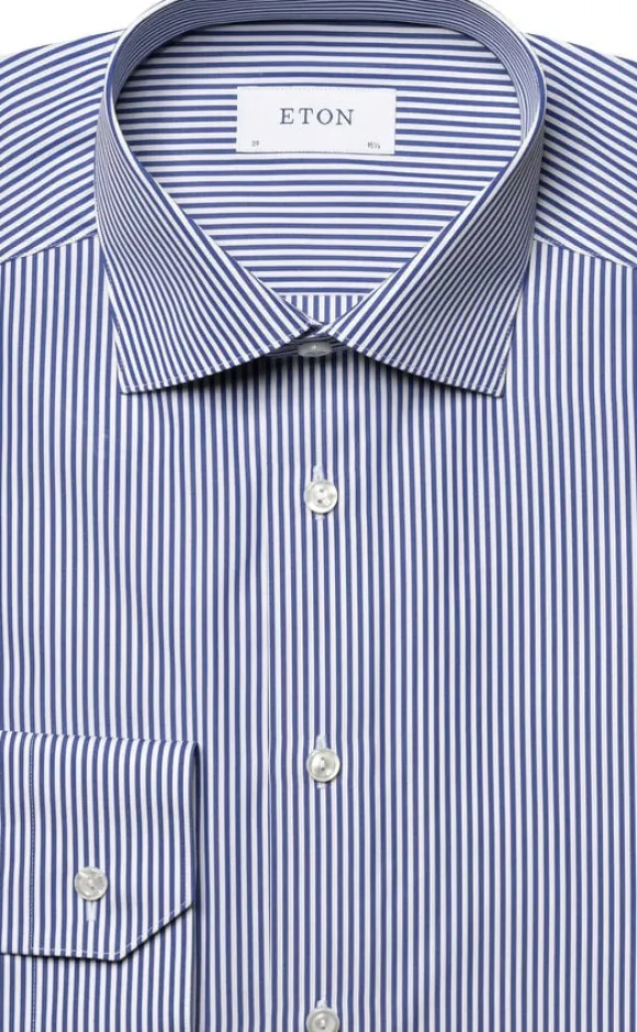 Contemporary Fit Dark Blue Bengal Striped Elevated Poplin Shirt