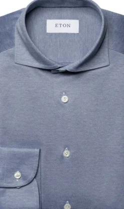 Contemporary Fit Mid Blue Solid Filo Di Scozia Pique Shirt