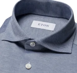 Contemporary Fit Mid Blue Solid Filo Di Scozia Pique Shirt