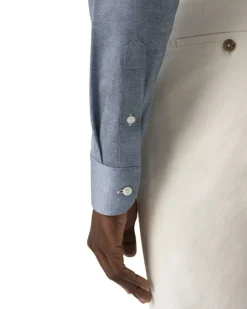 Contemporary Fit Mid Blue Solid Filo Di Scozia Pique Shirt