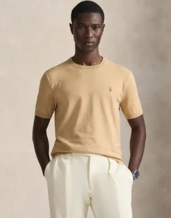 Cotton Crewneck Short-Sleeve Sweater