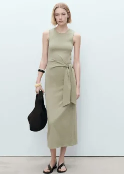 Cotton midi-dress with knot detail