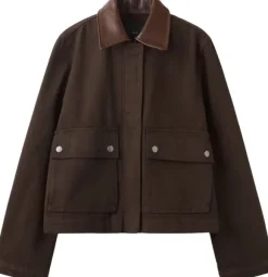 Denim parka with contrasting collar