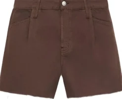 Denim shorts with frayed hem and pl