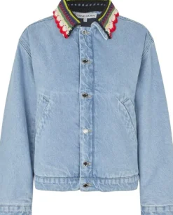 2453 Double Rinse Denim, Collared Cropped Bomber