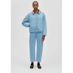 2453 Double Rinse Denim, Collared Cropped Bomber