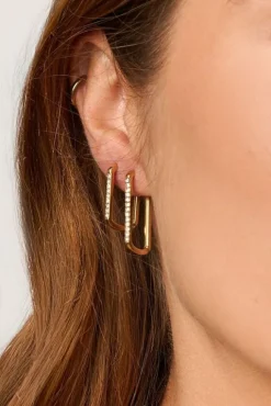 Earring square strass hoop midi