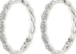 EZO twirled crystal hoops silver-plated
