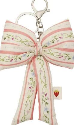 Fabric Bow Keychain Summer Stripes Peach