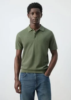 Fine knit polo shirt with microstru