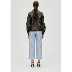 2067 Flat Textured Poly, Gathered Ruffle Long Sleeve Top