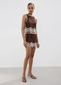 Floral-embroidered crochet top