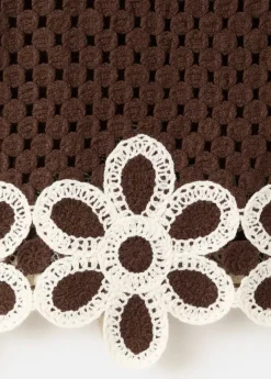 Floral-embroidered crochet top