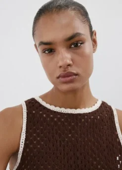 Floral-embroidered crochet top
