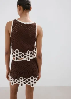 Floral-embroidered crochet top