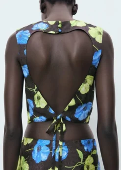 Floral-print open-back cropped blou
