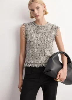 Fringed tweed top