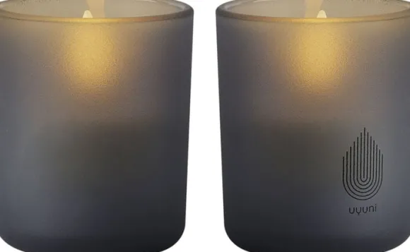 Glass Candle, Grey, 2-pack, 6x7 cm