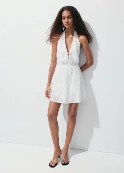 Halter dress with lace embroidery