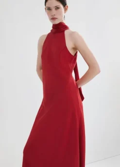 Halter-neck dress with bow