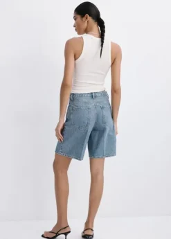 High-waist straight-fit denim short