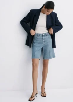 High-waist straight-fit denim short