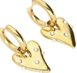 Large hoop earrings with heart & pearls
